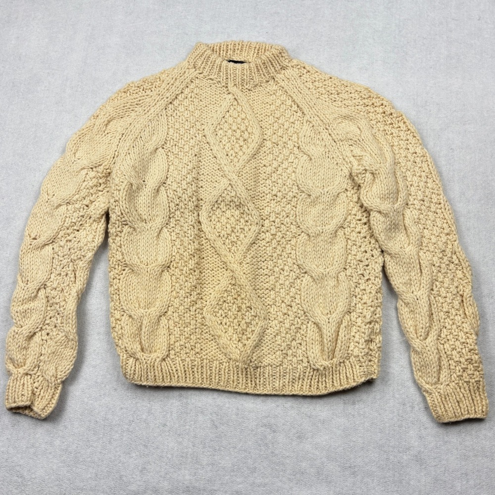 Vintage Kaufmanns Hand Knit Wool Sweater Medium Cream Cable Fisherman Italy